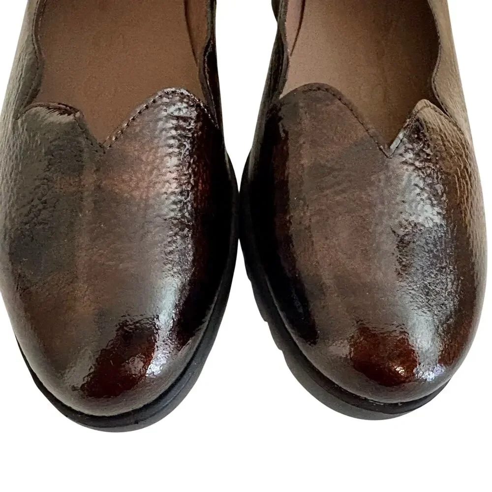NWT Wonders Spain Sevilla Tortoise Scalloped Patent Leather Mary Jane Wedge
